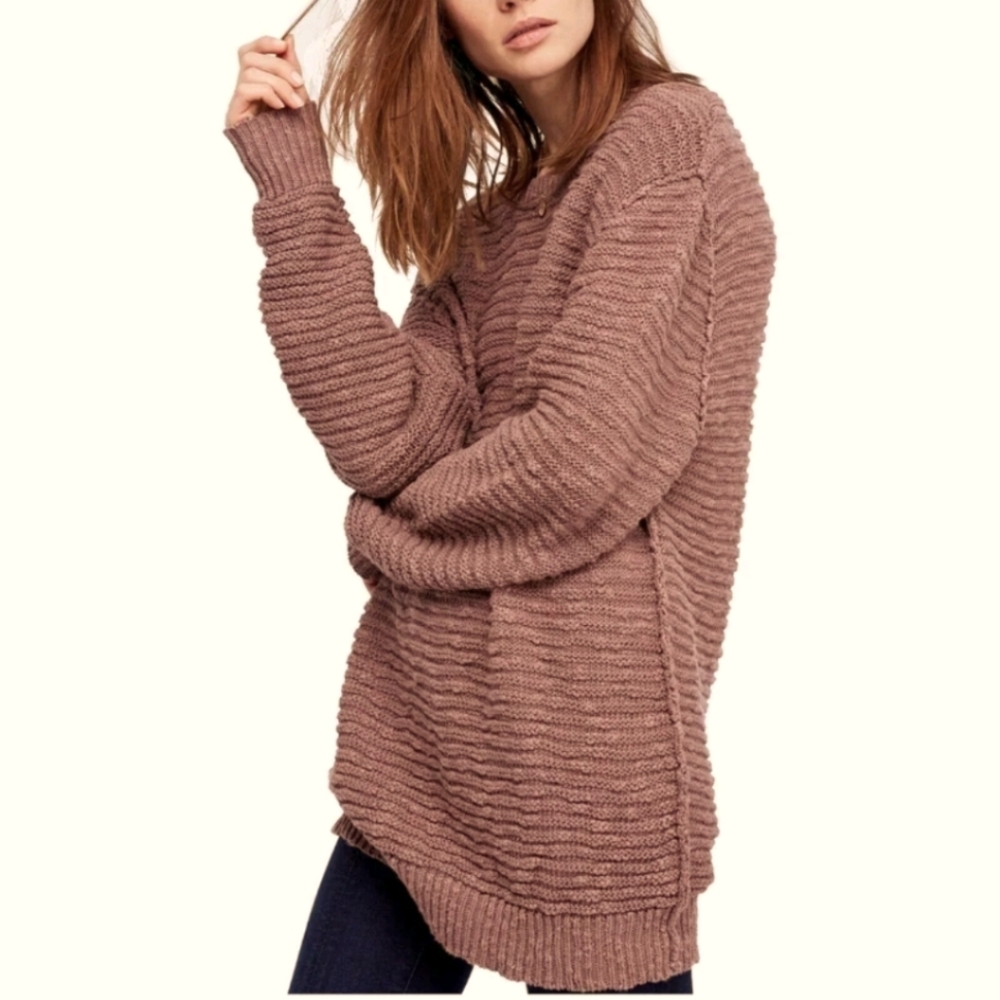 Free People Brown Ribbed Sweater